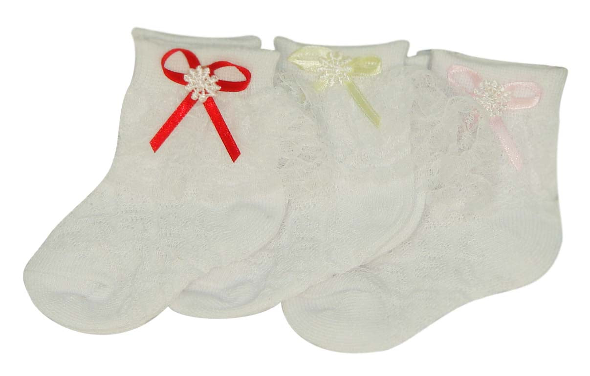 Mothers Choice Girls Lace Socks - White With Assorted Bows