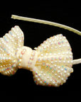Mothers Choice Girls Alice Bands Cream Ribbon Bow With Pearls And Diamantes