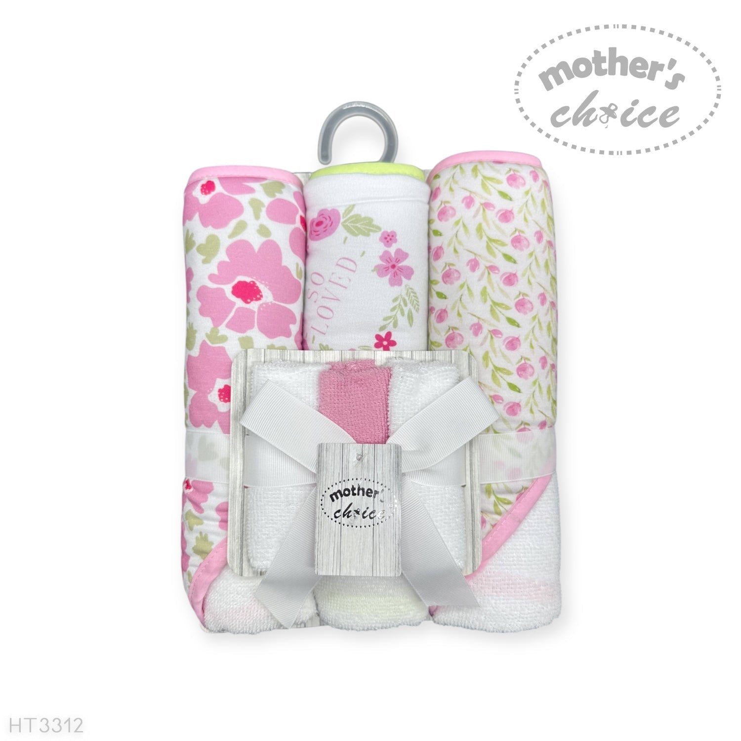 Mothers Choice Baby Hooded Towel &amp; Washcloth Set - So Loved Pink Roses