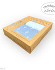 Box of bamboo products with a blue label on a white background