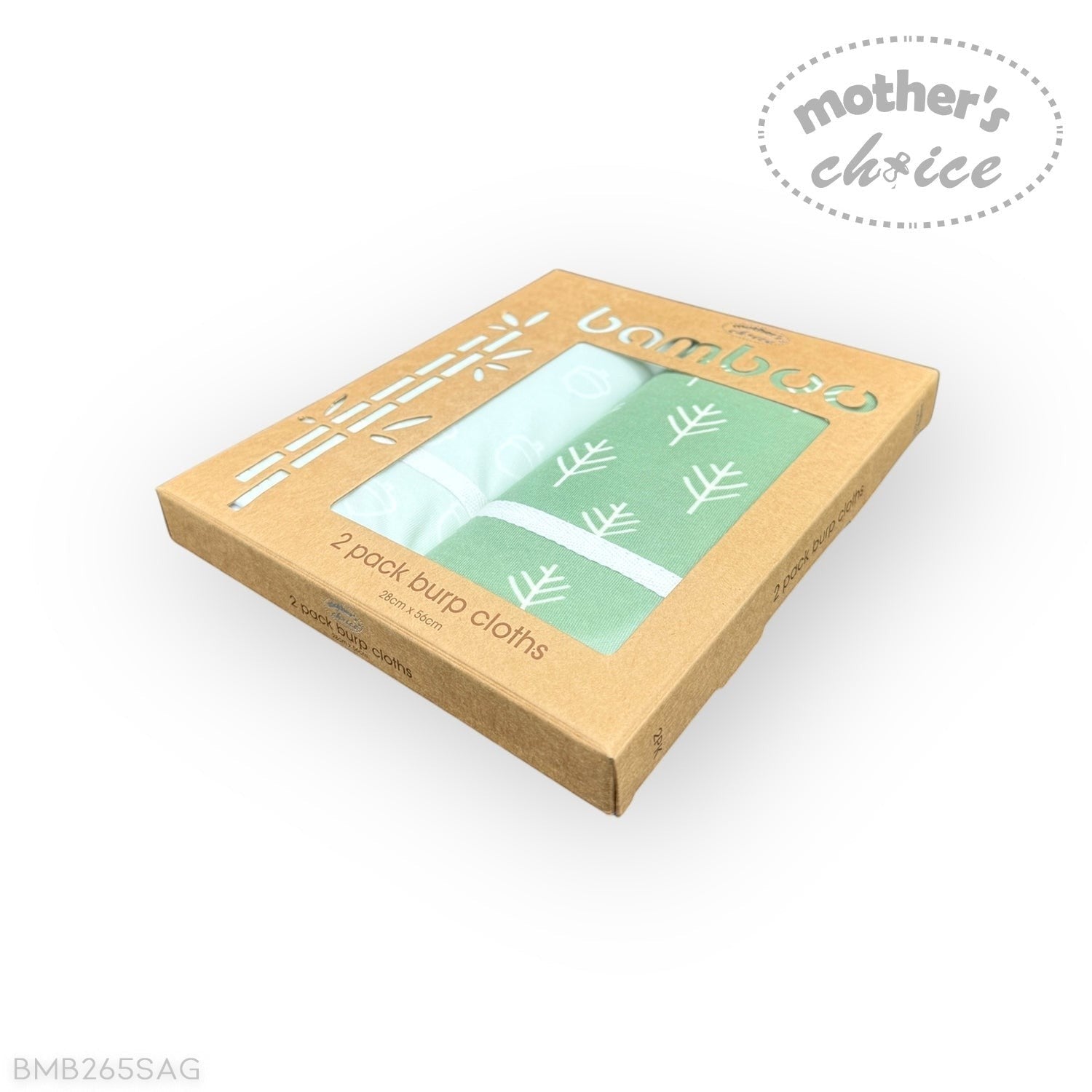 Box of bamboo burp cloths with a 'Mother's Choice' label on a white background