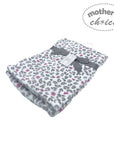 Baby blanket with gray and pink pattern on a white background, featuring 'mother's choice' branding.