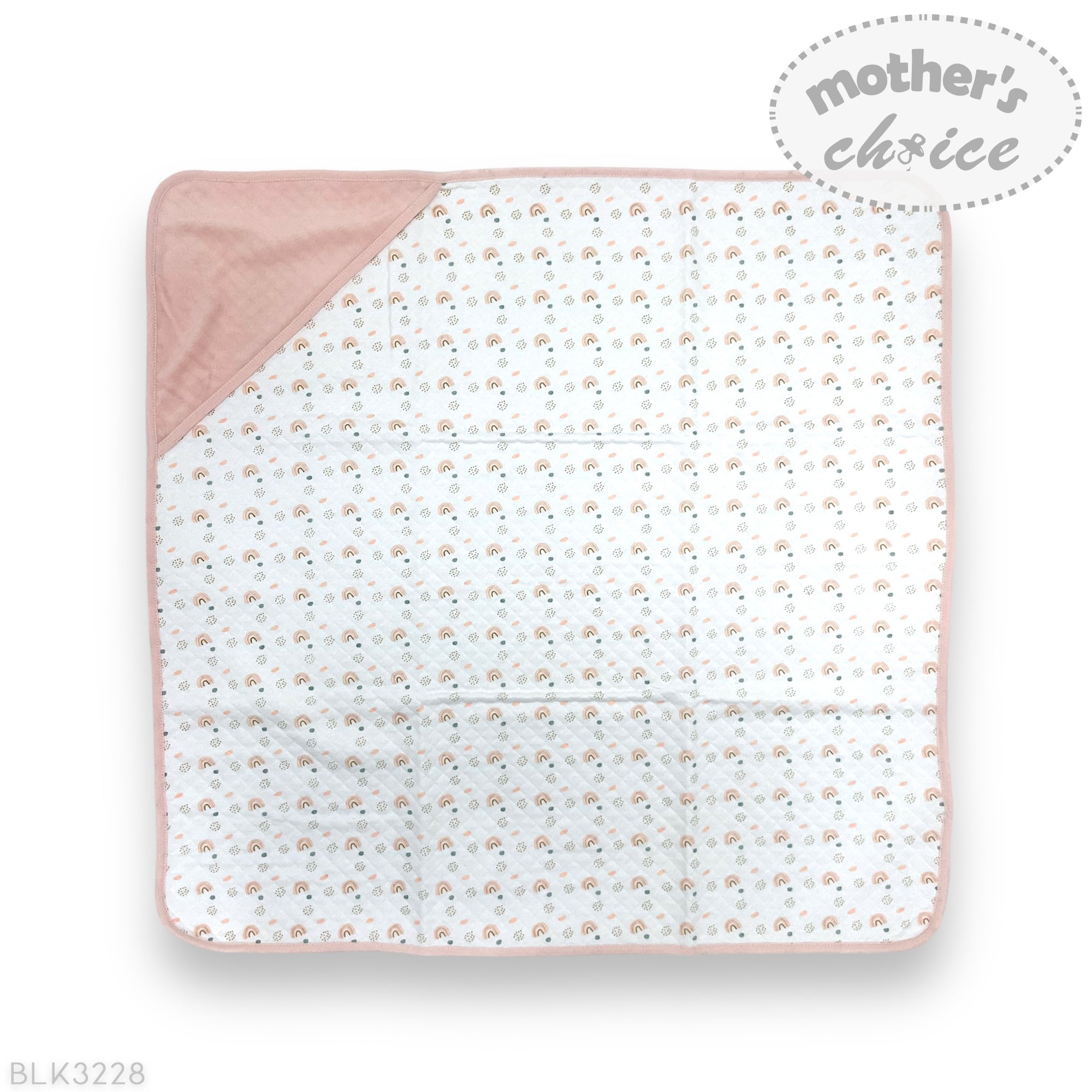 Mothers Choice 100% Cotton Baby Quilted Hooded Receiver - Pink Rainbow