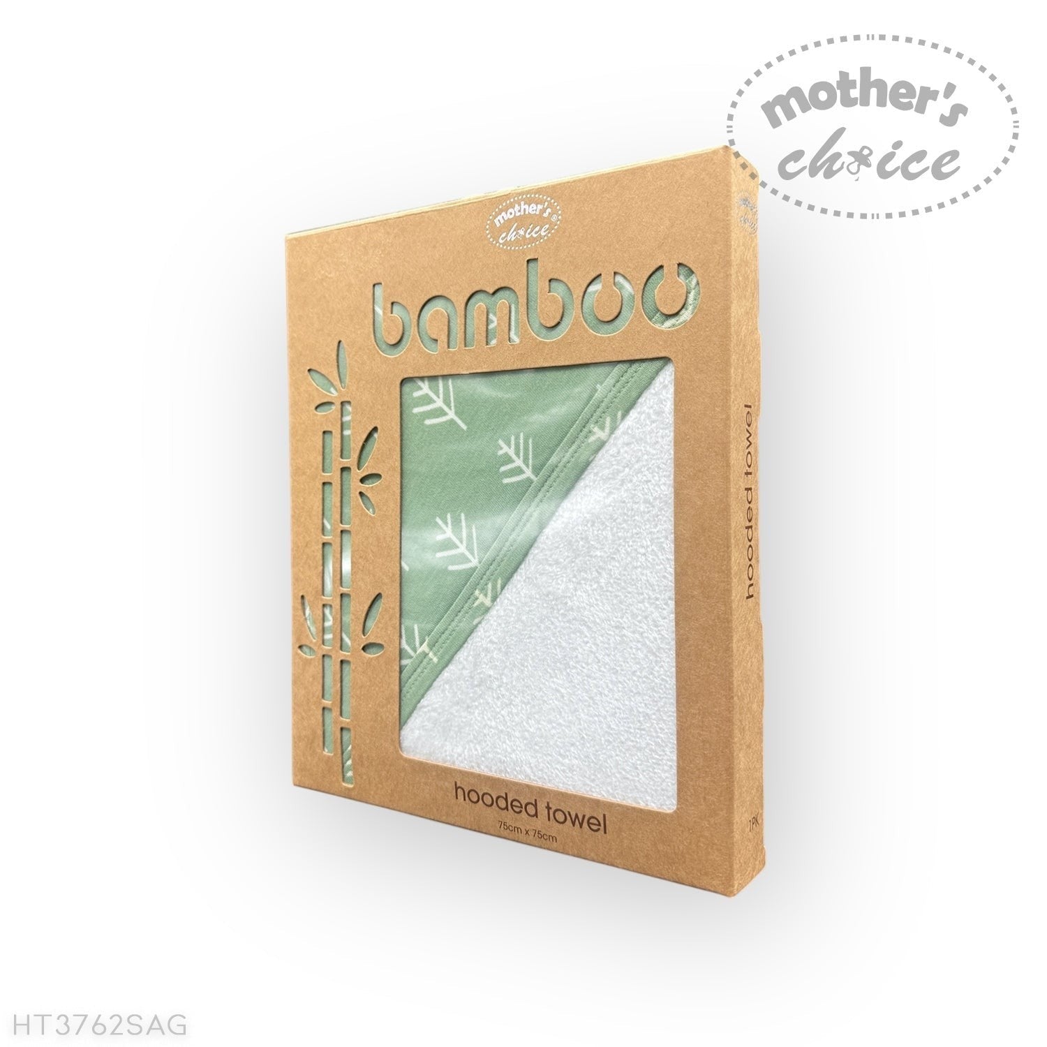Bamboo hooded towel packaging with 'Mother's Choice' branding on a white background
