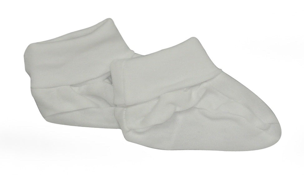Pair of gray baby booties on a white background