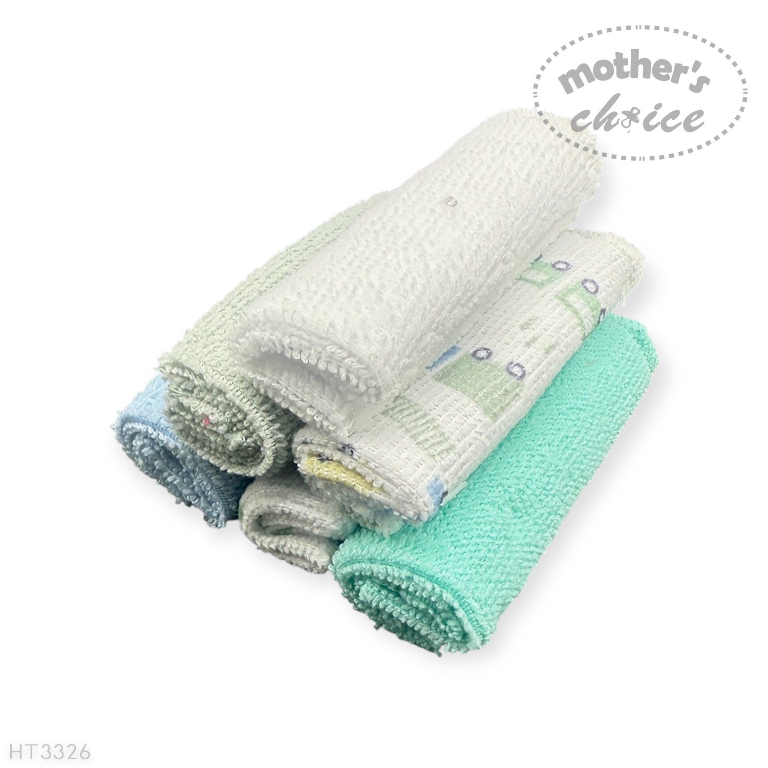 Mothers Choice 6 Pack Baby Washcloth Set - Blue Train