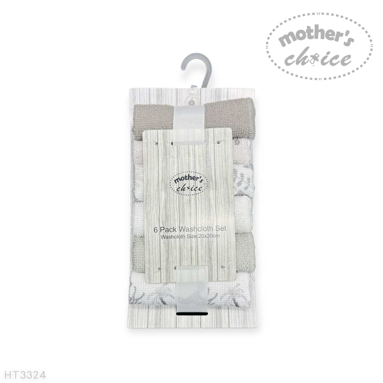 Mothers Choice 6 Pack Baby Washcloth Set - Grey Safari