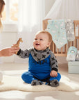 Stork And Baby blue and grey 2-piece baby sleep set with bib and babygrow featuring 'SLEEP!' text.