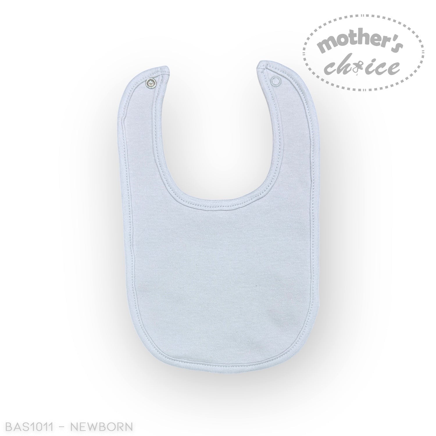 Stork And Baby light blue cotton bib with snap closure, perfect for feeding and teething.