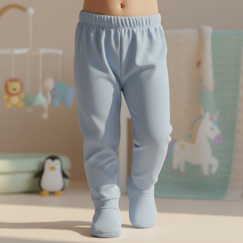 Stork And Baby light blue 100% cotton baby leggings with a comfortable stretchy fit.