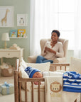 Stork And Baby blue jacquard knit baby beanies with snowflake pattern, 2 pack