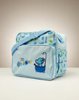Stork And Baby light blue nappy bag with a cute elephant in a bathtub graphic and "I love shower" text. Multiple compartments.