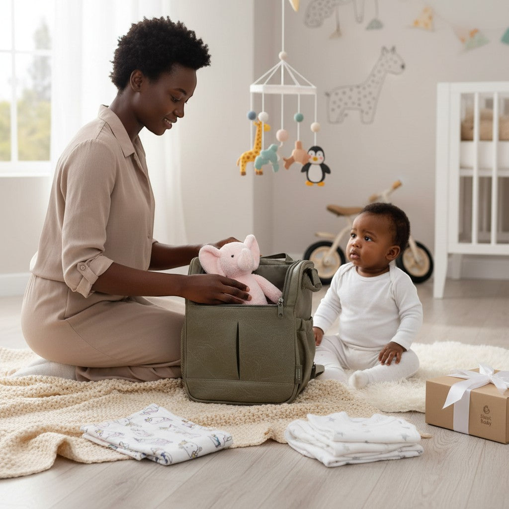 Stork And Baby Earth tone PU upper baby bottle warmer, insulated for travel and outings.