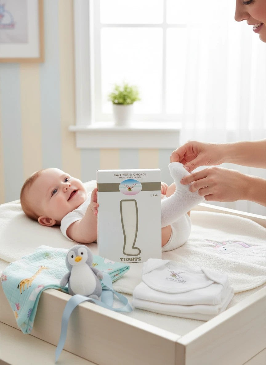 Stork And Baby Mother's Choice Girls Beige Tights 6-8 Months, soft stretchy fit for all-day wear.