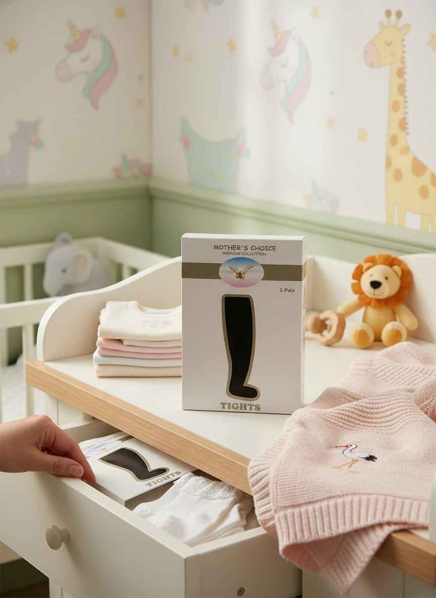 Stork And Baby Mothers Choice Girls Black Tights, soft stretchy fit for all-day wear, neutral black tone.