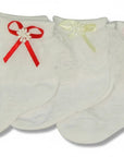 Stork And Baby Mother's Choice white lace socks for girls featuring assorted decorative bows for special occasions.