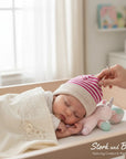 Stork and Baby girls' pink and cream striped knit hat with a soft, comfortable fit for winter warmth.