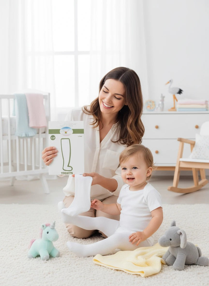 Stork And Baby Mother's Choice Girls White Tights 2-4 Months, soft stretchy fit for all-day wear.