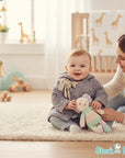 Stork And Baby grey 3-piece fiber jacket set for baby, featuring a patterned jacket with tie closure and soft fabric.