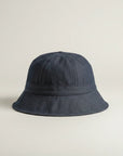 Stork And Baby dark blue denim bucket hat for infants, round plain design with a comfortable fit.
