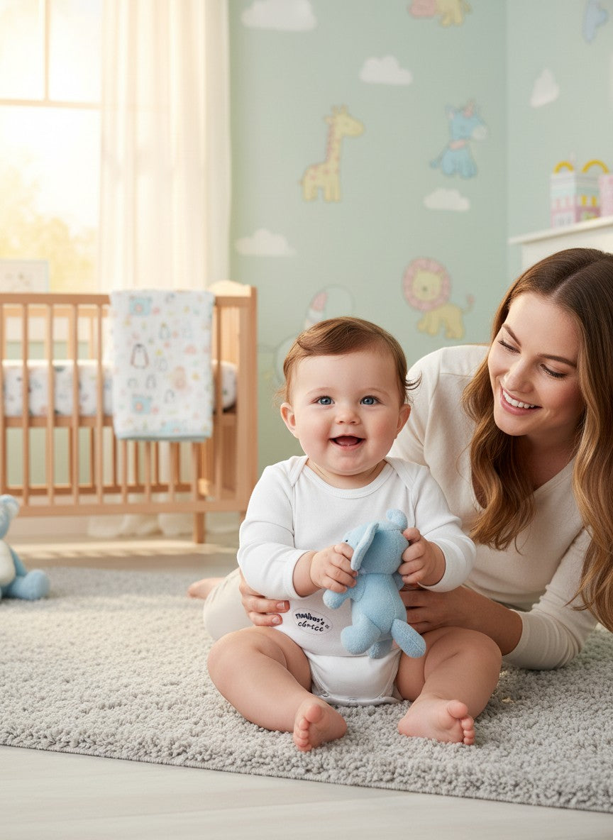 Stork And Baby white long sleeve infants bodyvest made of soft cotton, perfect for layering and everyday wear.