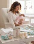 Stork And Baby infants pink tights, soft stretchy fit for all-day wear, lightweight warmth for cooler days.
