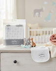 Stork And Baby Mothers Choice 3 pack newborn white bibs with animal print, soft cotton for baby.