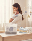 Stork And Baby Mothers Choice 6 Pack Mittens for newborns in blue and white, soft cotton, protect baby's skin.