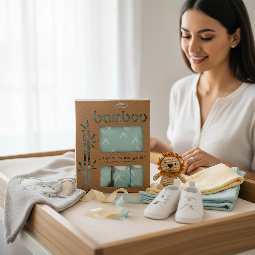 Stork And Baby Mothers Choice Bamboo 3 Pack Newborn Beanie Set Sage, ultra-soft bamboo fabric, breathable, lightweight, sage tones, 3-pack.