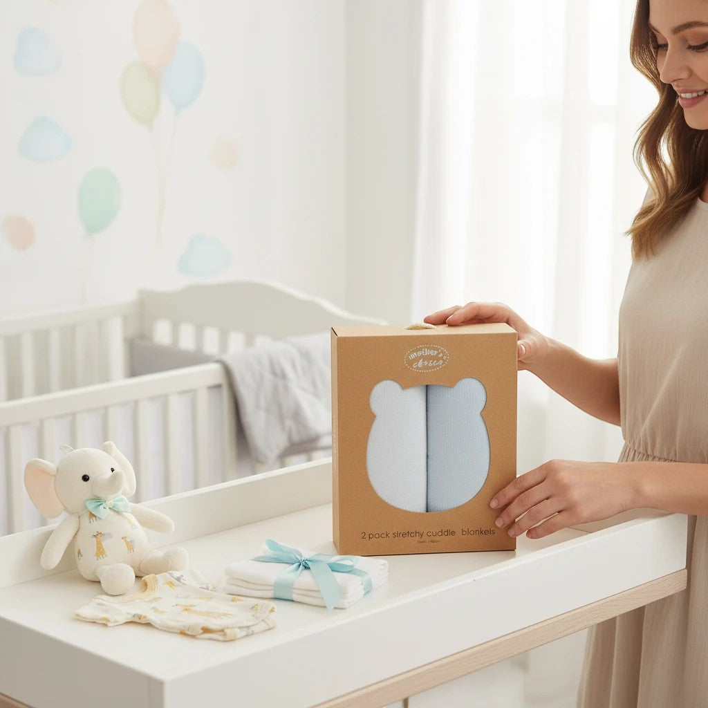 Stork And Baby Mothers Choice 2 pack blue velour stretchy cuddle blankets 70x90cm