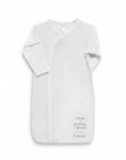 Stork And Baby Mothers Choice white cotton baby sleeping bag with grey polka dots and playful text print.