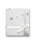 Stork And Baby Mothers Choice white 100% cotton jersey baby wrap with embroidered baby detail and branded ribbon