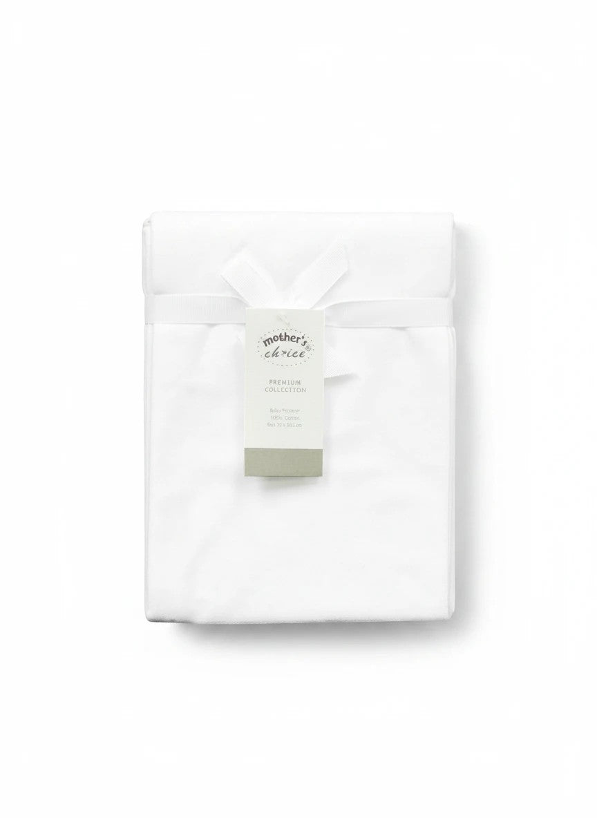 Stork And Baby Mothers Choice 100% cotton white receiving blanket, soft and breathable for newborn swaddling.