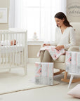 Stork And Baby Mothers Choice soft flannel baby receiver blankets with tulip print in a cozy nursery setting.