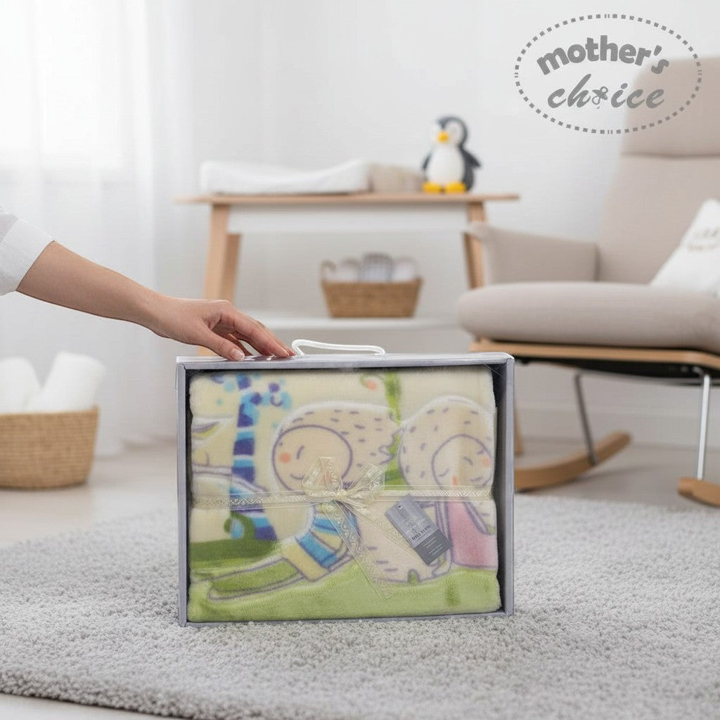 Mothers Choice Infants Cutwork Blanket Fairytale with cute sheep and giraffe design, soft fleece material, perfect for nursery.