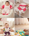 Stork And Baby 5-piece polar fleece grower set for baby girls, featuring a pink and white romper, bib, hat, and mittens with "Mommy's Shopping Princess" embroidery.
