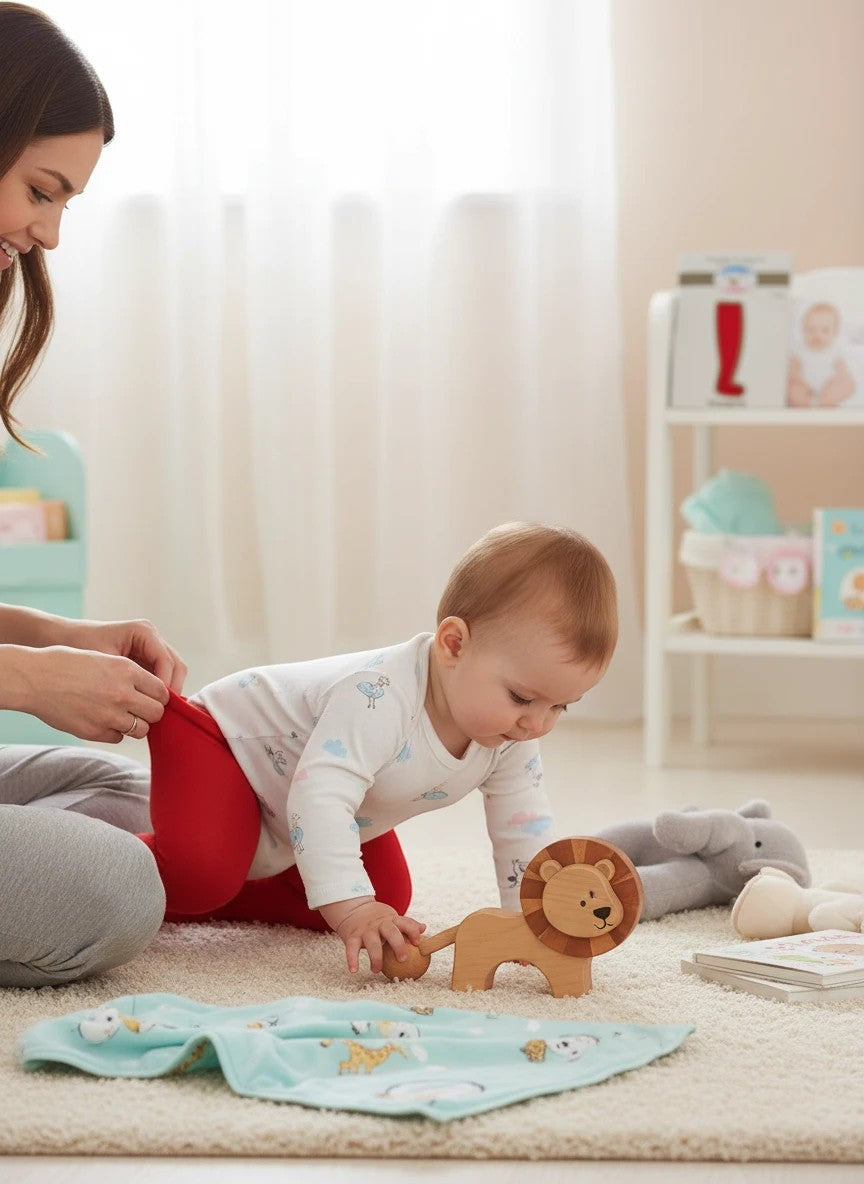 Stork And Baby red stretchy tights for girls, soft and comfortable for all-day wear.