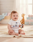 Stork And Baby white 100% combed cotton baby romper with sailor bear design and red trim
