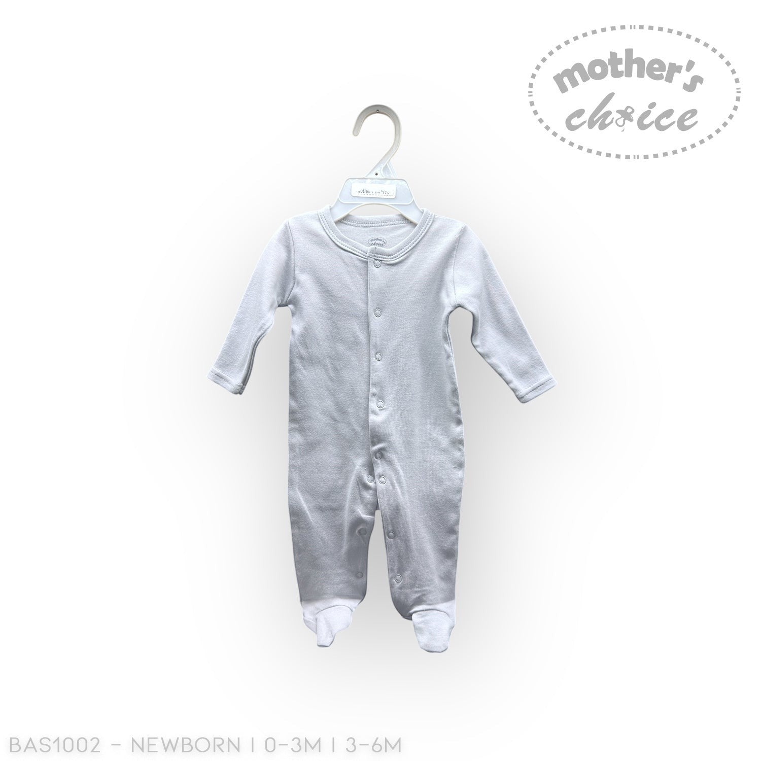 Stork And Baby white long-sleeve babygrow with snap closures and footies. Soft cotton for comfort.