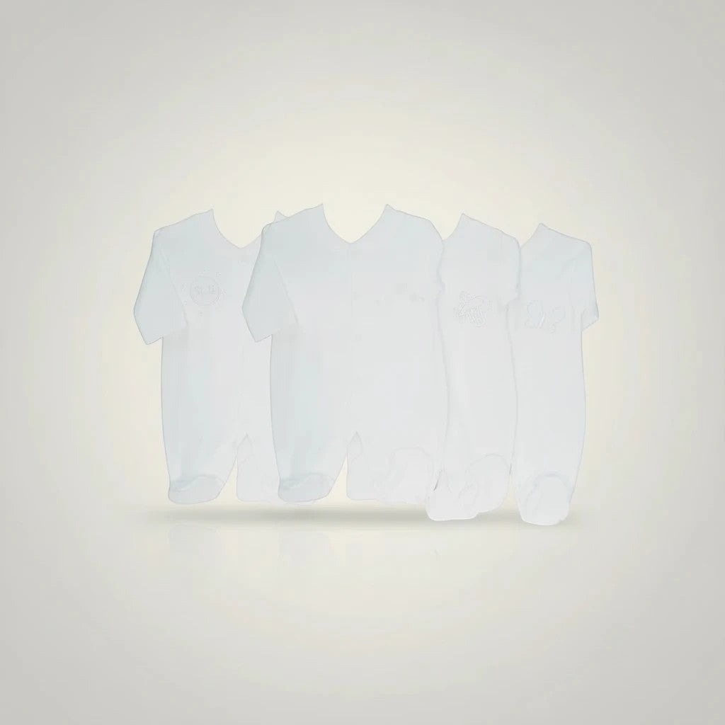 Stork And Baby white 100% cotton babygrows for premature babies, 2 pack, soft and comfortable.