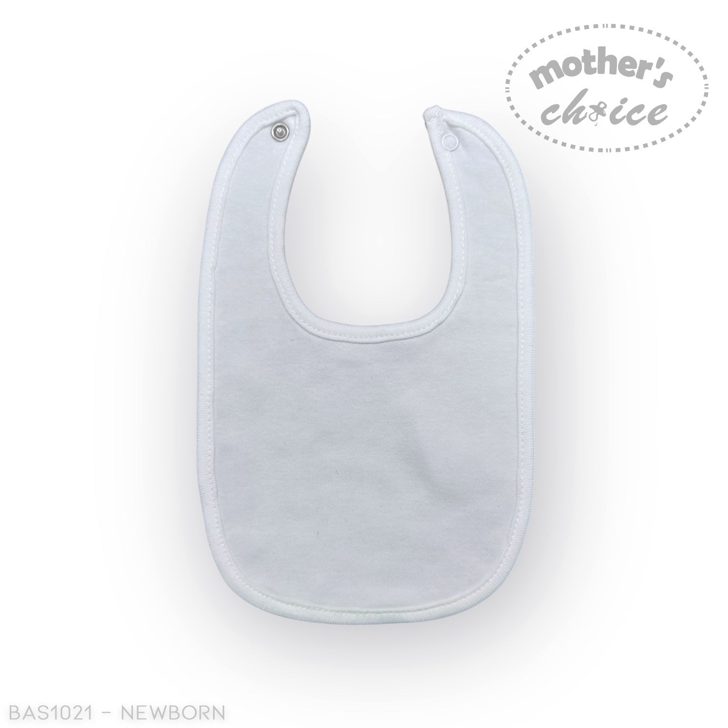 Stork And Baby white cotton bib with snap closure, perfect for newborns and everyday use.