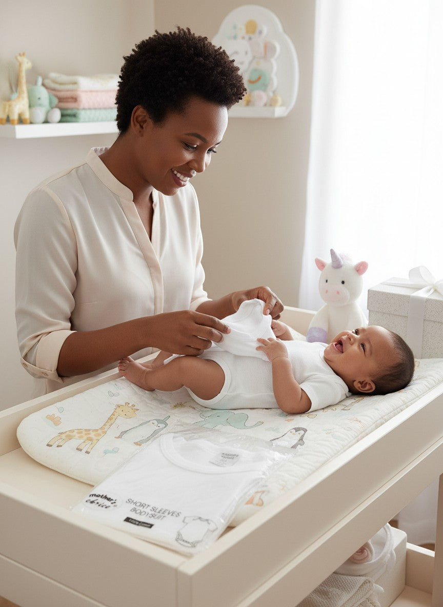 Stork And Baby white short sleeve cotton baby bodyvests, soft and breathable for everyday wear.