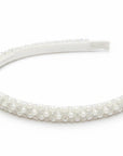 Stork And Baby white girls Alice band featuring elegant pearl and clear bead embellishments for special occasions.