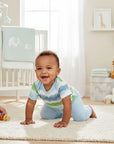 Stork And Baby 'Wild At Heart' 3 piece set with blue and green tie-dye onesie and light blue ribbed pants.